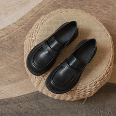 Women's Chunky Heel Loafers Retro Faux Leather Shoes Comfortable Walking Shoes