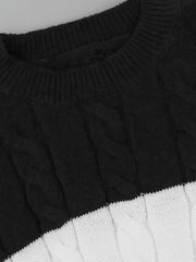 Colorblock Cable Sweater & Bodycon Skirt Set