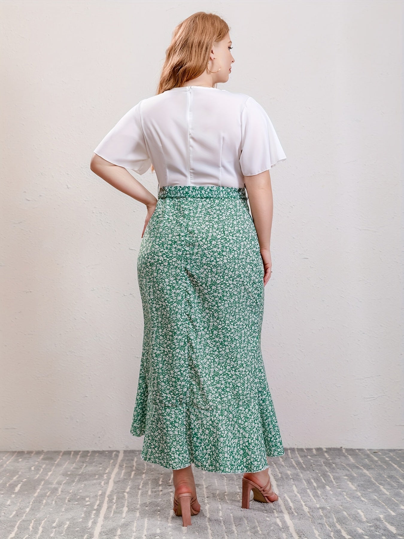 Colorblock Floral Ruffle Sleeve Dress