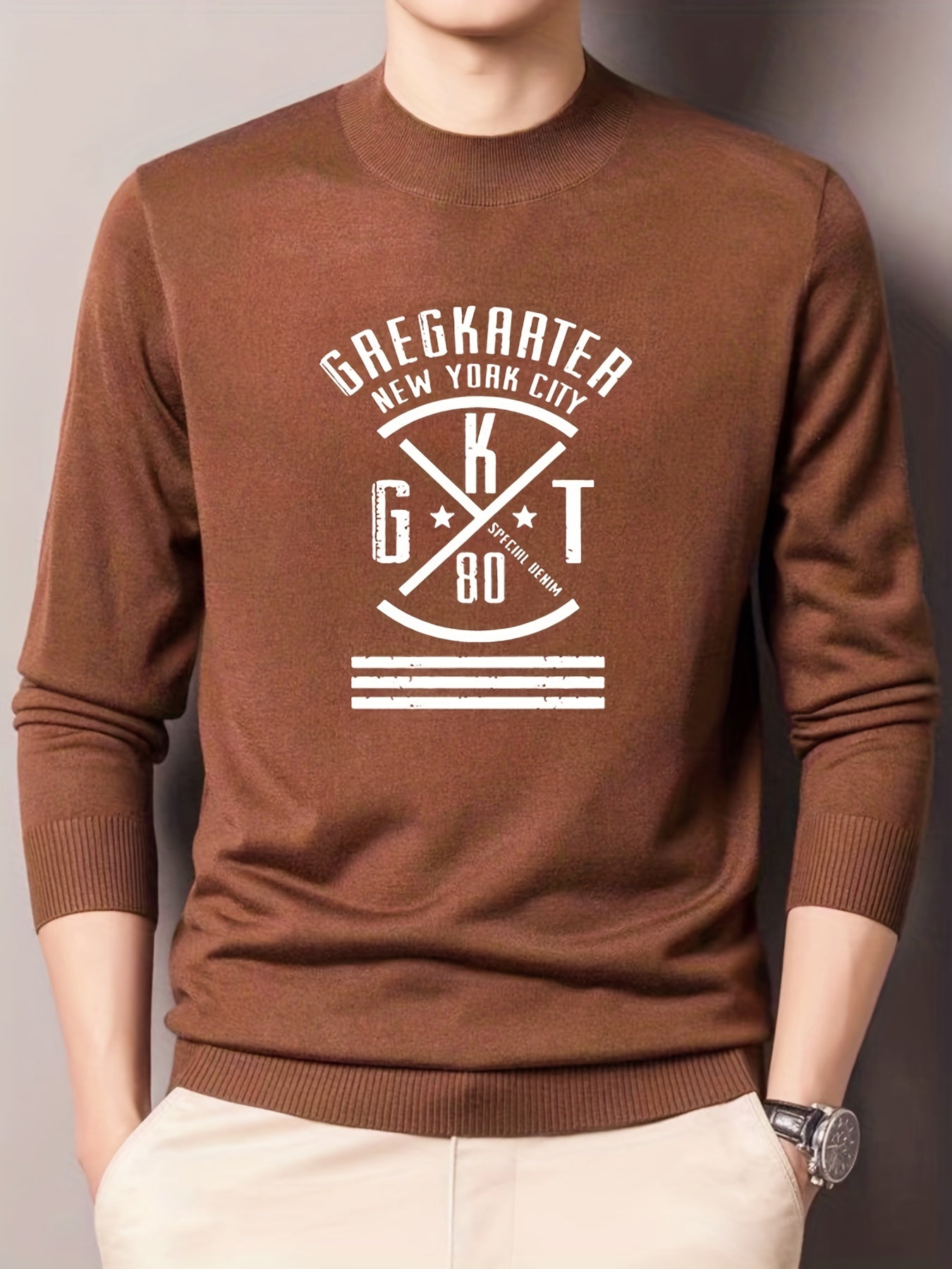 Men's Letter & Cross Knit Sweater Crew Neck Pullover