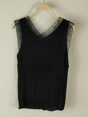Lace Trim V Neck Tank Top Sleeveless Summer Casual Women's Clothing