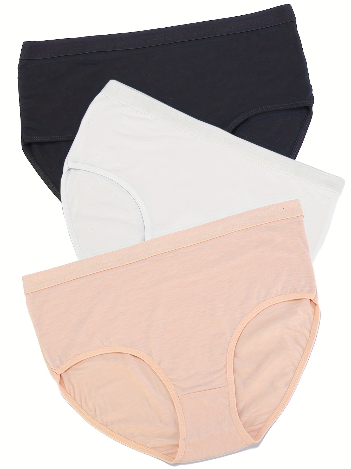 3 Pack Plus Size Panties Set Women's Solid Soft Underwear