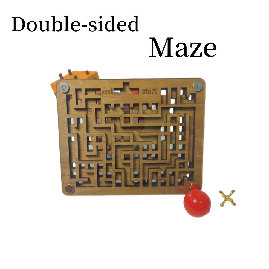 Wooden Double Sided Ball Maze Brain Teaser Toy