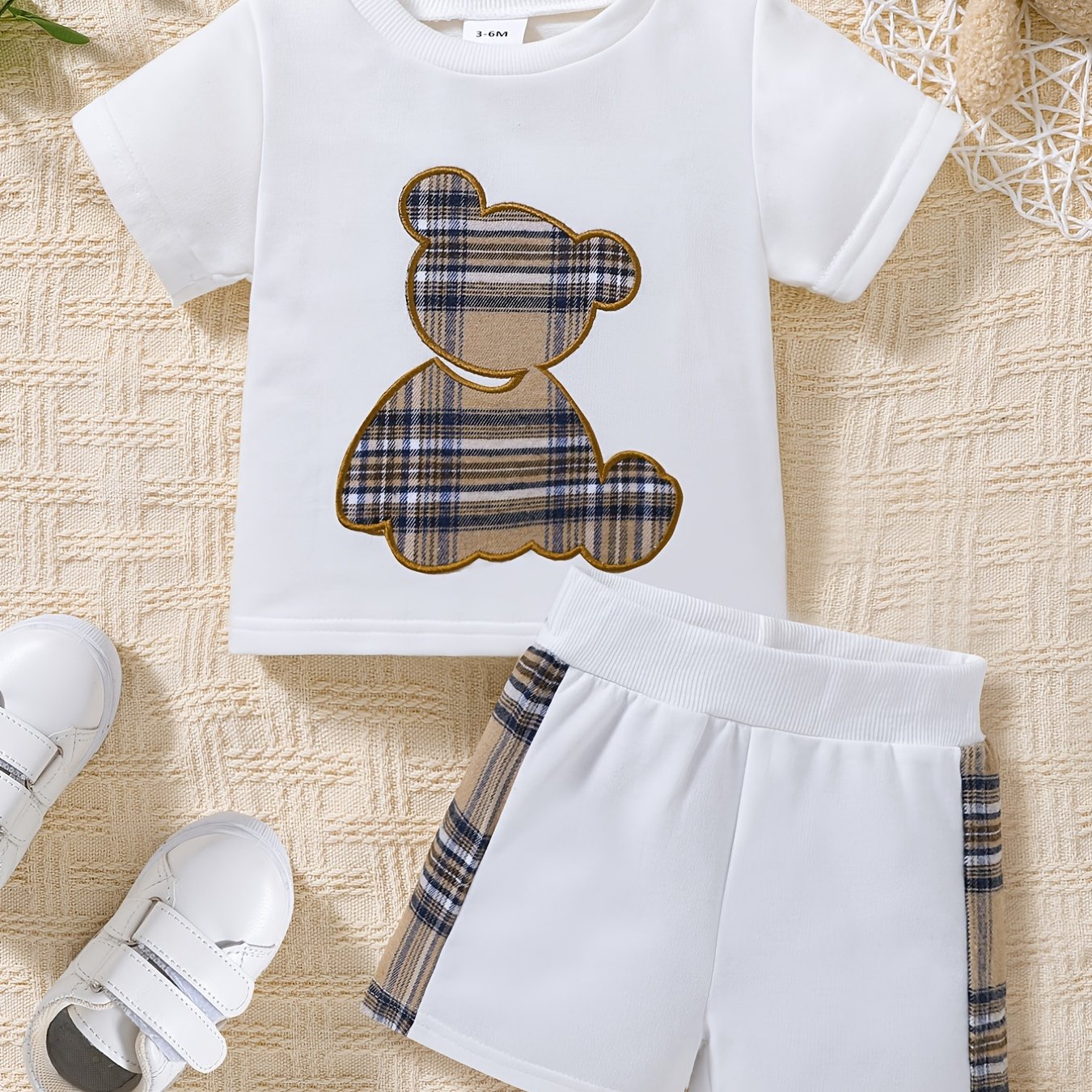 Toddler Boy Outfit Plaid Splicing Casual Set 2pcs