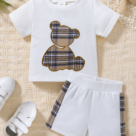 Toddler Boy Outfit Plaid Splicing Casual Set 2pcs