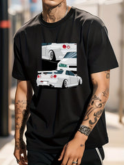 Cotton Car Painting Print Men's Graphic Crew Neck T shirt
