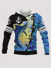 Fish And Anchor Print Hoodies For Men Graphic Hoodie