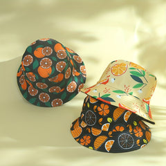 Orange Print Bucket Hat Cartoon Fruit Sunscreen Basin Hat