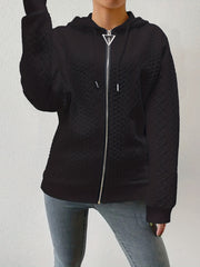 Twist Pattern Zip Up Hoodie Long Sleeve Drawstring Hoodie