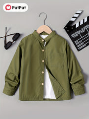 Boys Casual Long Sleeve Stand Collar Shirt With Pocket