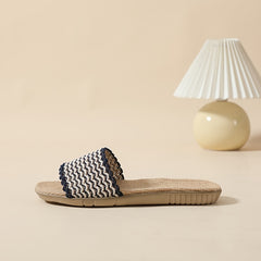 Women's Wavy Striped Print Flat Slippers Open Toe