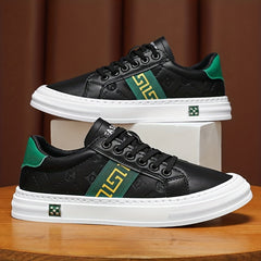 Men's Embossed PU Leather Skate Shoes Lace-up Sneakers