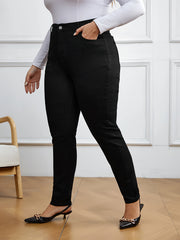Plus Solid Button Fly High Rise High Stretch Skinny Jeans
