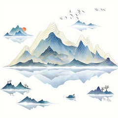 2pcs Confucius Mountain Water Painting Wall Stickers Living Room Decoration