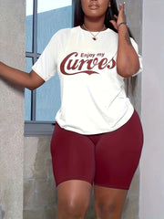 Letter & Number Print Tee & Biker Shorts Set