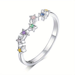 925 Silver Starry Ring with Colorful Zircon, Platinum Plated