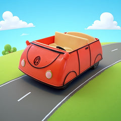 Red Toy Car Moving Wheels Animated Character Figurine Compartment No Needed