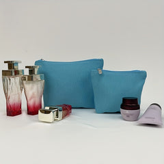 2pcs Travel Makeup Pouch Set Water Resistant Solid Style Zipper Bag Girls Women