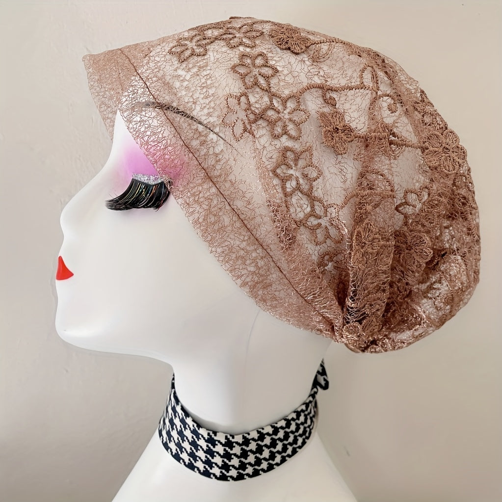 Flower Embroidery Lace Beanie Thin Breathable Turban Cap Head Wrap