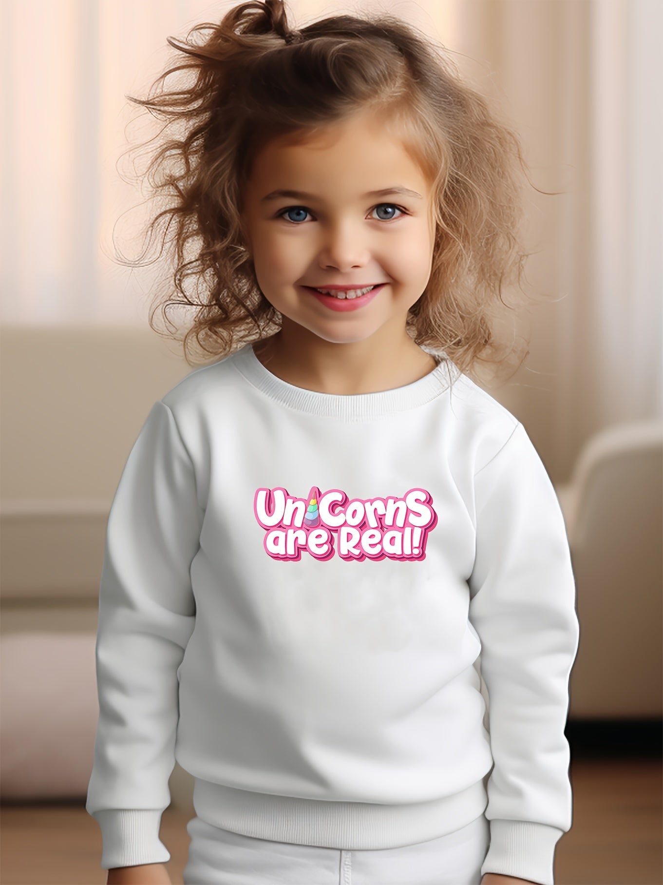 Girls Letters Pattern Crew Neck Sweatshirt for Spring Fall