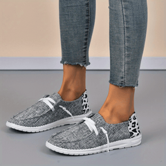Leopard Printed Canvas Lace Up Loafers - Women's Casual Shoes