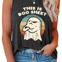 Halloween Tank Top Women's Plus Ghost & Slogan Print