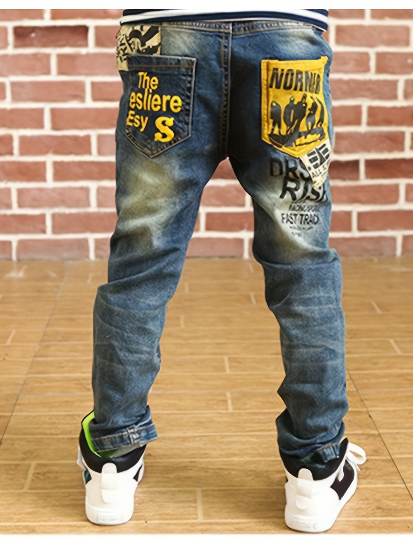 Boys Letter Pattern Jeans Denim Pants