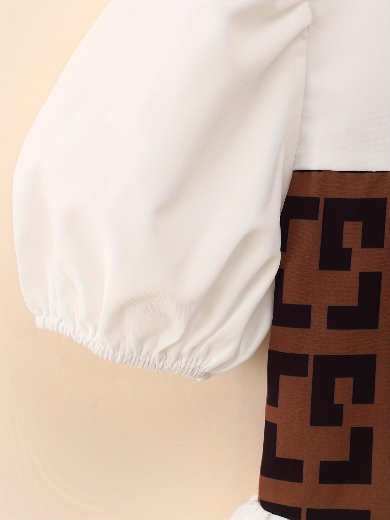 Girl's Geometric Pattern 2pcs Puff Sleeve Shirt & Flared Pants Set