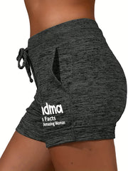 Letter Print Drawstring Casual Shorts for Women