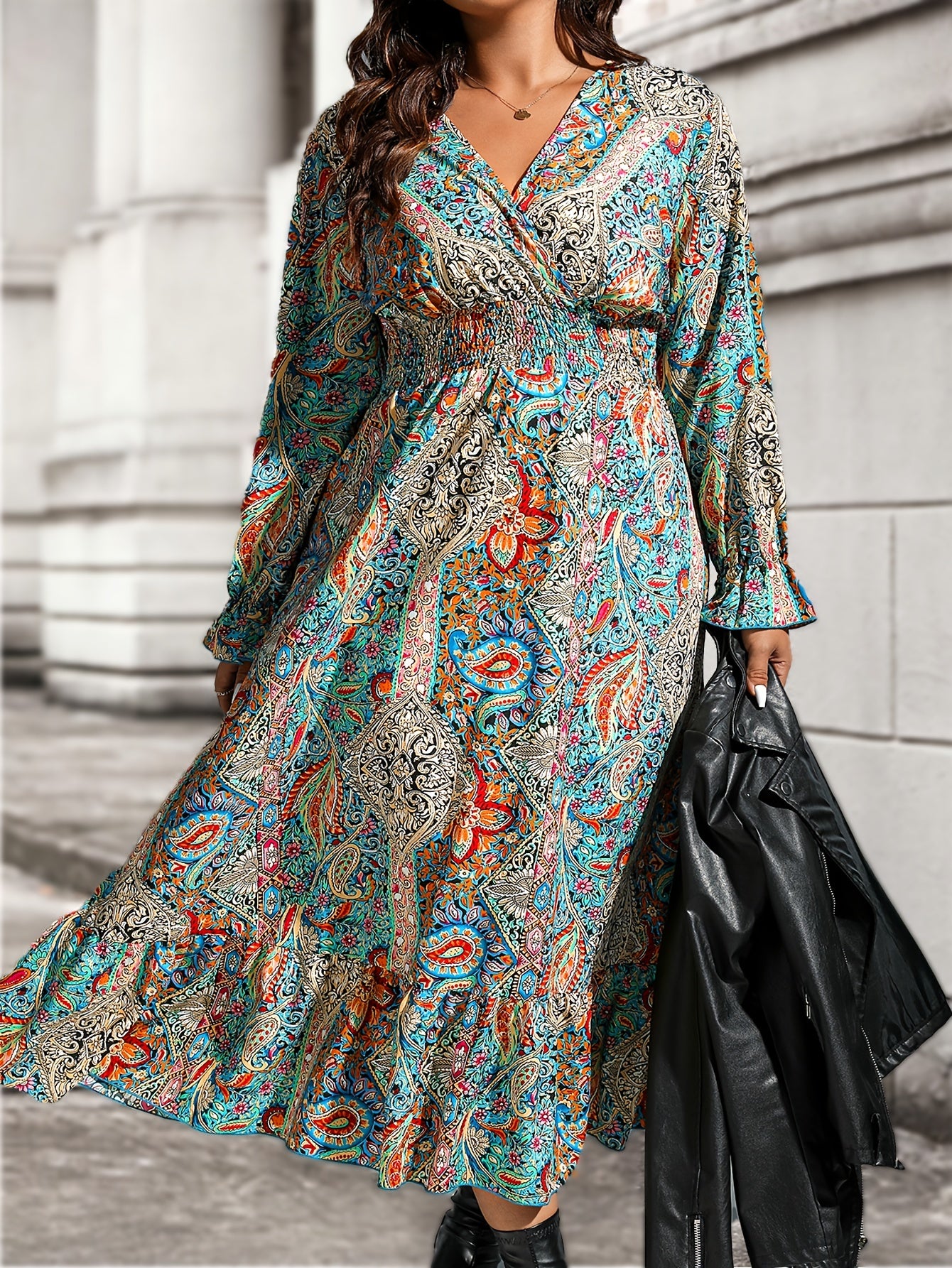 Paisley Print Maxi Dress with Ruffle Trim