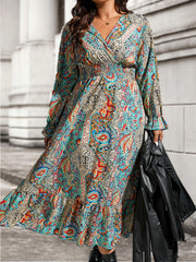 Paisley Print Maxi Dress with Ruffle Trim