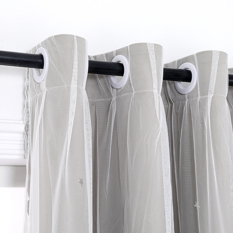 Blackout Star Window Curtain With Tulle Overlay