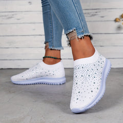 Women's Rhinestone Decor Slip On Sneakers Lightweight Walking Shoes
