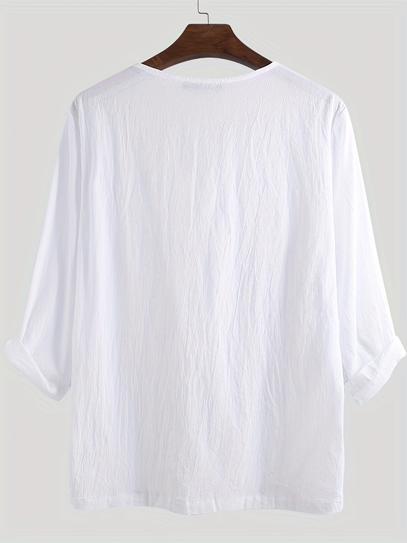 INCERUN Men's Casual Vintage V Neck Party Shirt 3/4 Sleeve Solid Beach Tee