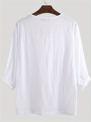 INCERUN Men's Casual Vintage V Neck Party Shirt 3/4 Sleeve Solid Beach Tee
