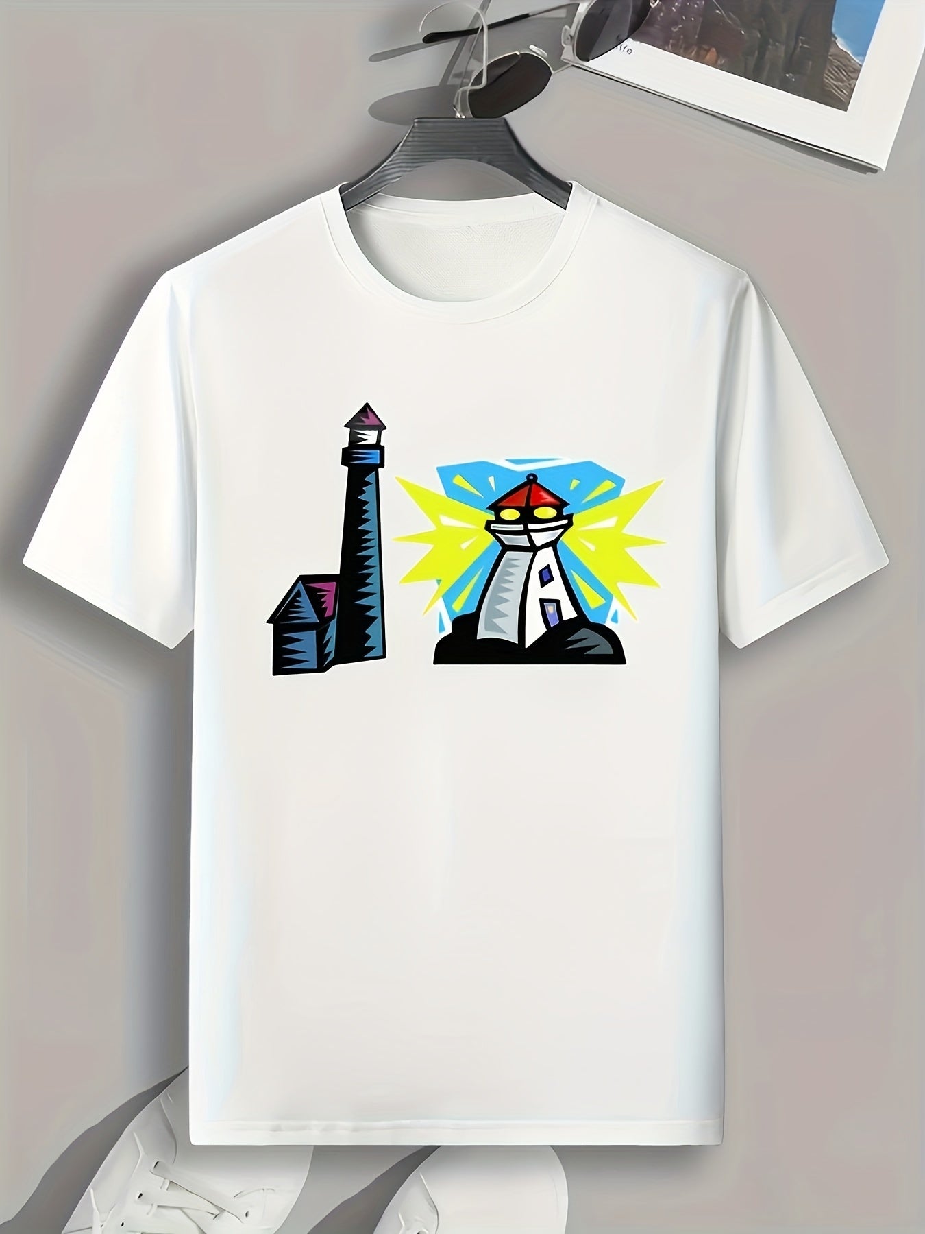 Lighthouse Print Men's Graphic T shirt for Summer