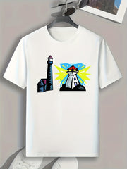 Lighthouse Print Men's Graphic T shirt for Summer