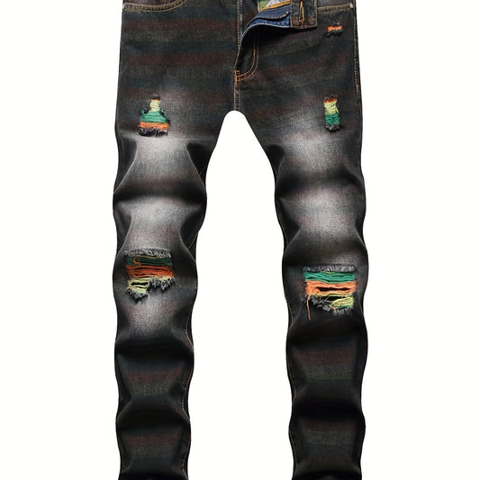Men's Ripped Cotton Jeans Street Style Denim Pants