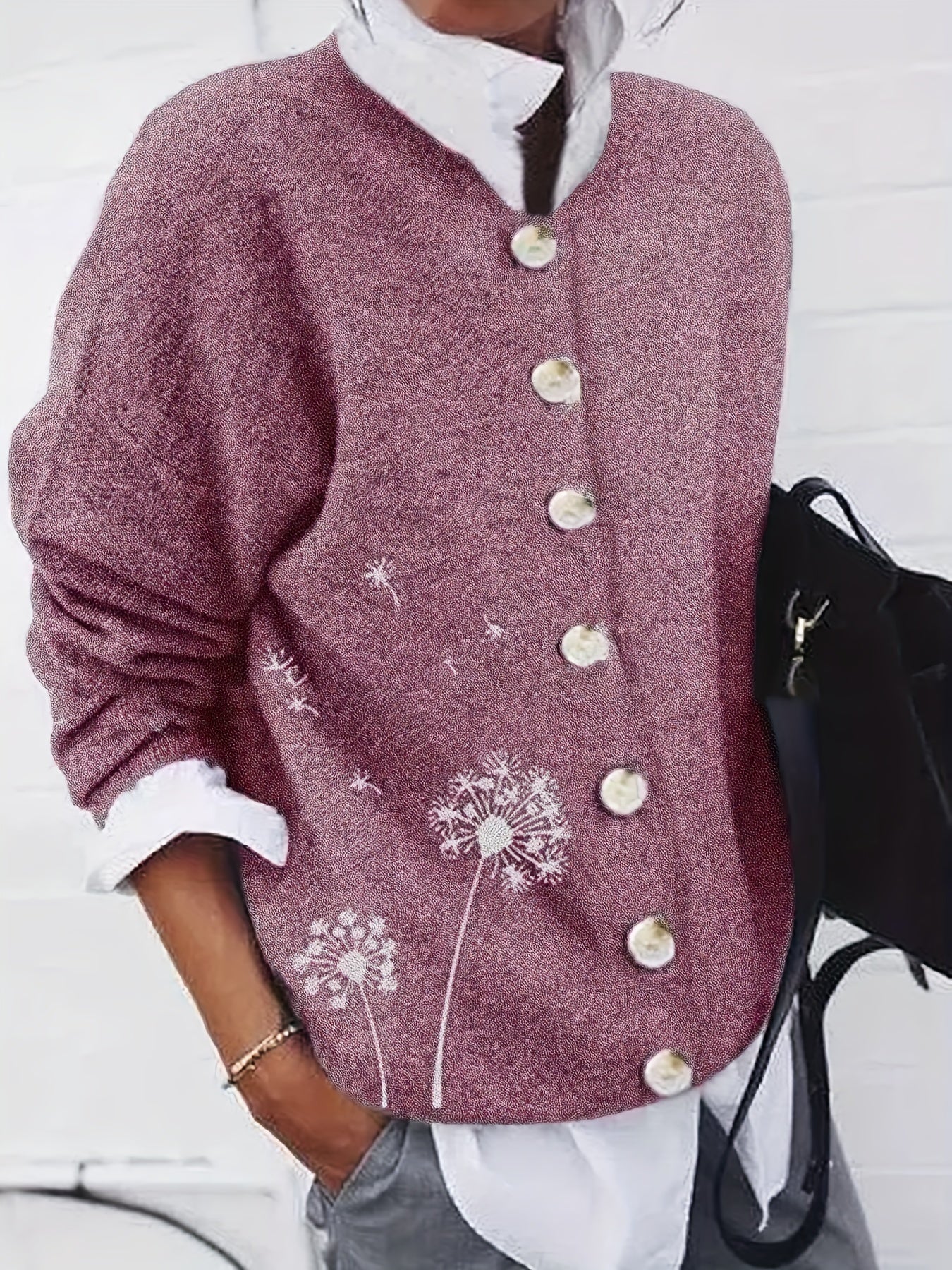 Women's Dandelion Print Long Sleeve Cardigan