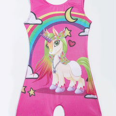 Girls Gymnastics Jumpsuit Rainbow Pony Crew Neck Sleeveless