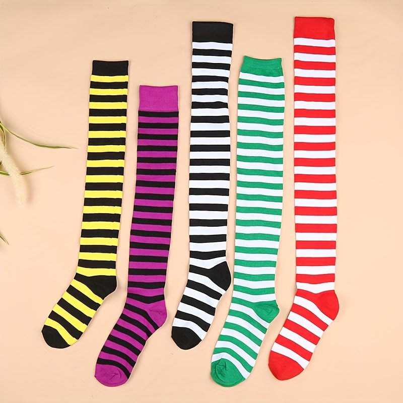 Striped Thigh High Socks Cosplay Over The Knee Socks Women's Stockings