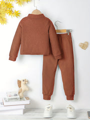 Girl's Solid 2pcs Top & Ribbed Pants Set for Spring Fall
