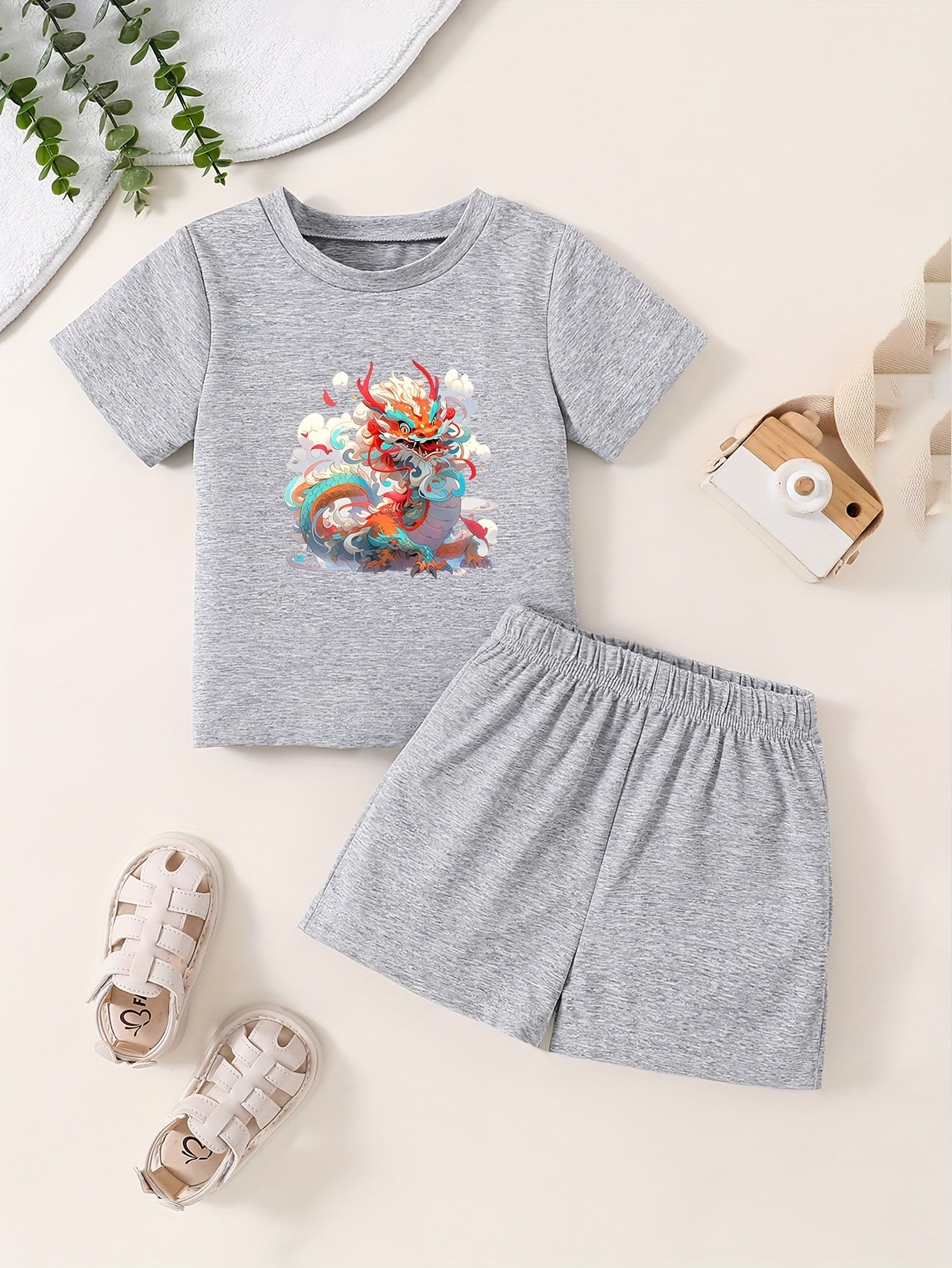 Toddler Cartoon Print T-shirt & Shorts Set