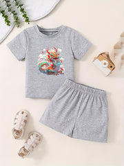 Toddler Cartoon Print T-shirt & Shorts Set