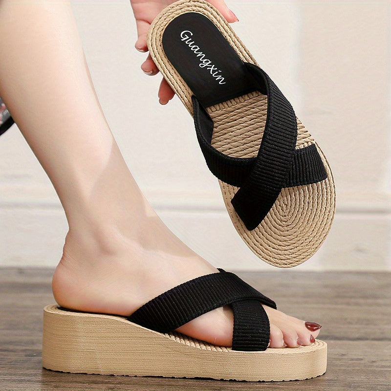 Women's Cross Strap Wedge Sandals Slip On Platform Shoes