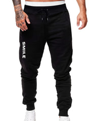 Men's Smile Word Print Joggers Drawstring Trousers