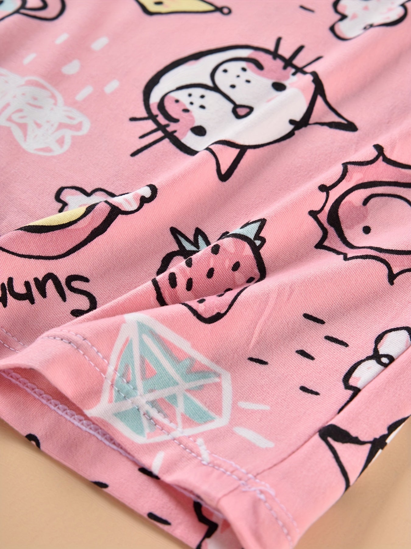Cat & Strawberry & Rainbow Print Pajama Set