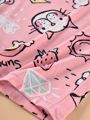 Cat & Strawberry & Rainbow Print Pajama Set