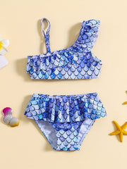 Mermaid One Shoulder Suspenders Split Swimsuit Set