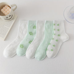 5 Pairs Floral Crew Socks Women's Stockings